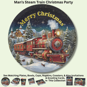 Steam Train Man's Christmas Party Paper Plate