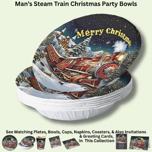 Steam Train Man's Christmas Party Paper Plate