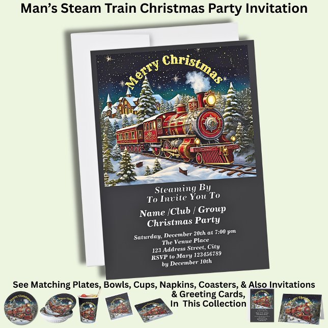 Steam Train Men's Christmas Party Invitation (Creator Uploaded)