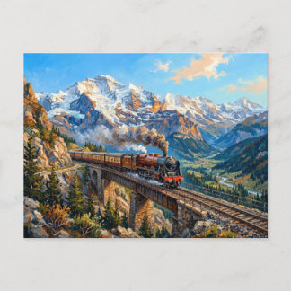 Steam Train Mountain Bridge Postcard