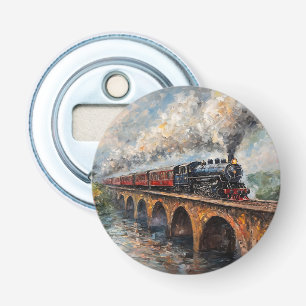 Steam Train on a Bridge - Oil Painting Bottle Opener