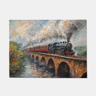 Steam Train on a Bridge - Oil Painting Doormat
