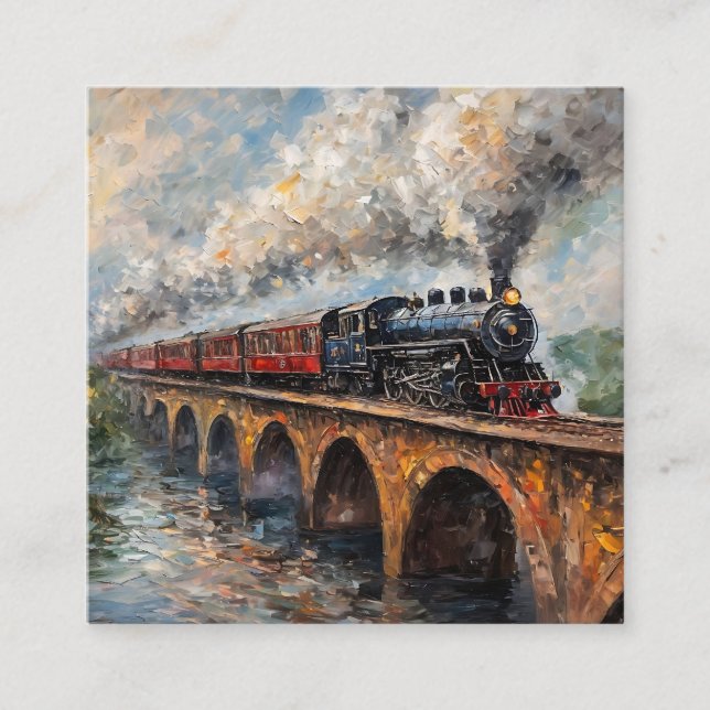 Steam Train on a Bridge - Oil Painting Enclosure Card (Front)