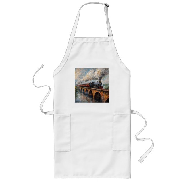 Steam Train on a Bridge - Oil Painting Long Apron (Front)