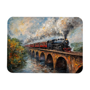 Steam Train on a Bridge - Oil Painting Magnet