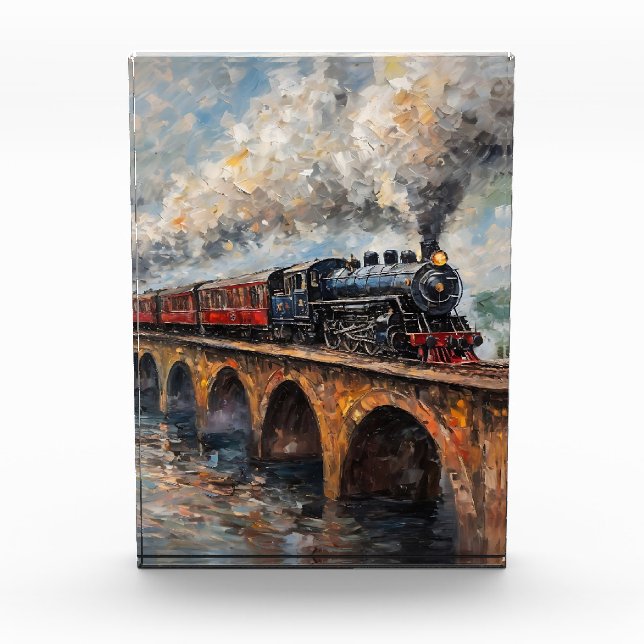 Steam Train on a Bridge - Oil Painting Photo Block (Front)