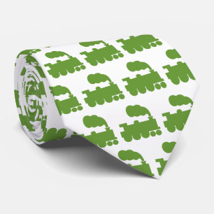 Steam Train Pattern - Avocado on White Tie