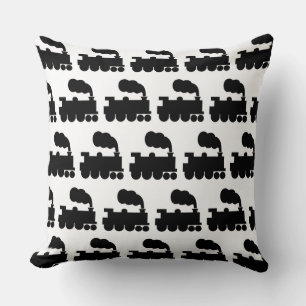 Steam Train Pattern - Black on White Cushion