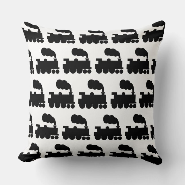 Steam Train Pattern - Black on White Cushion (Front)