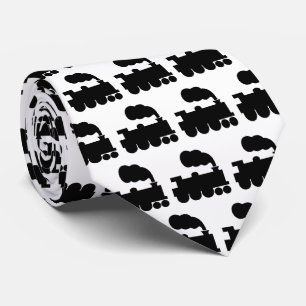 Steam Train Pattern - Black on White Tie