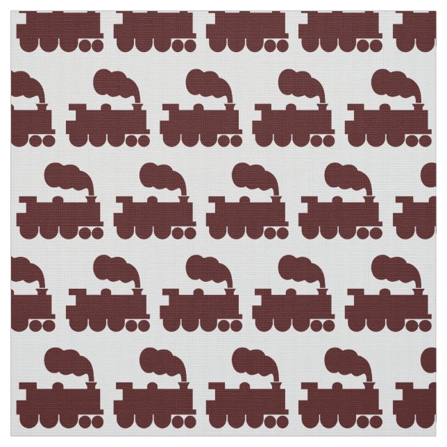Steam Train Pattern - Dark Brown on White Fabric (Swatch)