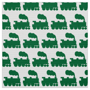 Steam Train Pattern - Forest Green and White Fabric