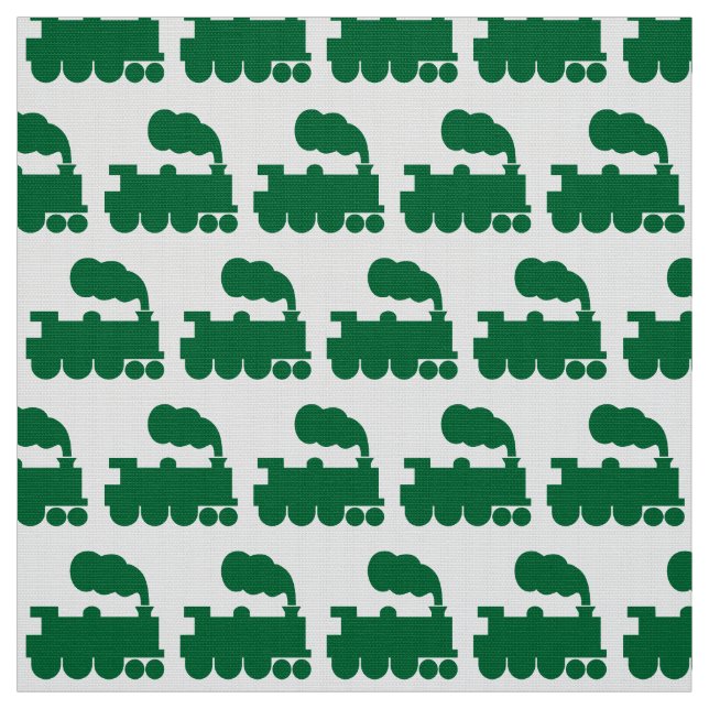 Steam Train Pattern - Forest Green and White Fabric (Swatch)