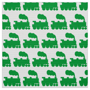 Steam Train Pattern - Grass Green and White Fabric