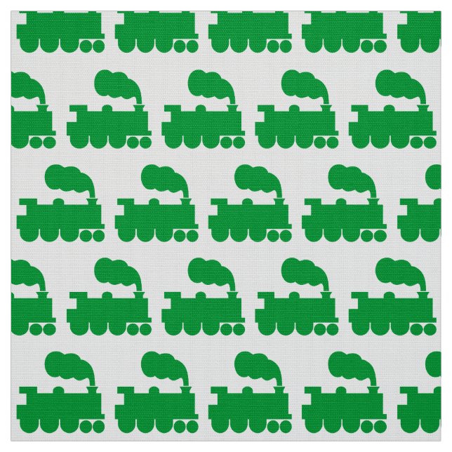 Steam Train Pattern - Grass Green and White Fabric (Swatch)