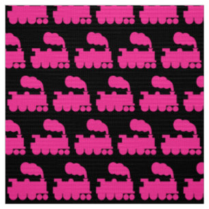 Steam Train Pattern - Hot Pink on Black Fabric