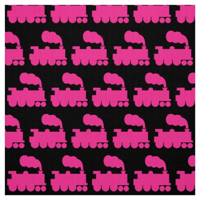 Steam Train Pattern - Hot Pink on Black Fabric (Swatch)