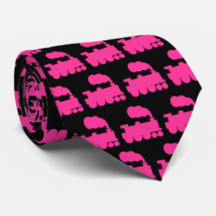 Steam Train Pattern - Hot Pink on Black Tie