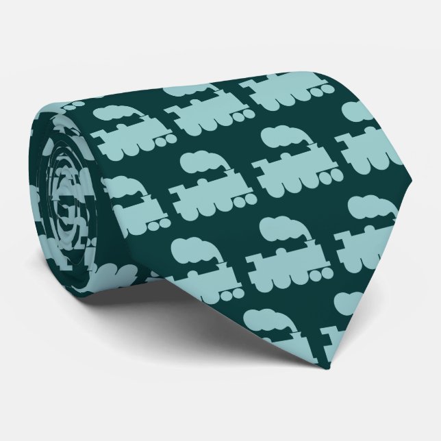 Steam Train Pattern - Lt Blue Green on Dk Moss Grn Tie (Rolled)