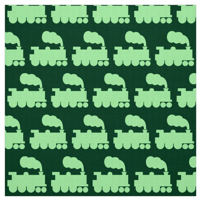 Steam Train Pattern - Mint Green on Dark Green Fabric (Swatch)