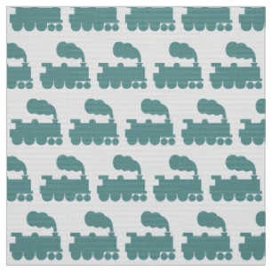 Steam Train Pattern - Ocean Green and White Fabric