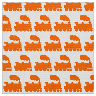 Steam Train Pattern - Orange on White Fabric