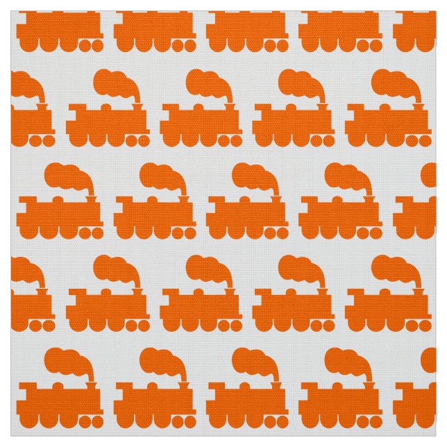 Steam Train Pattern - Orange on White Fabric (Swatch)