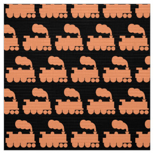 Steam Train Pattern - Peach on Black Fabric