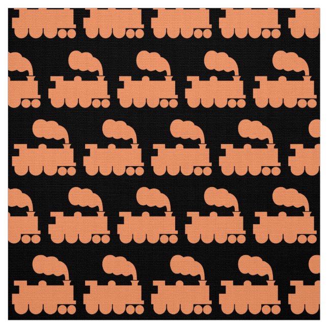Steam Train Pattern - Peach on Black Fabric (Swatch)
