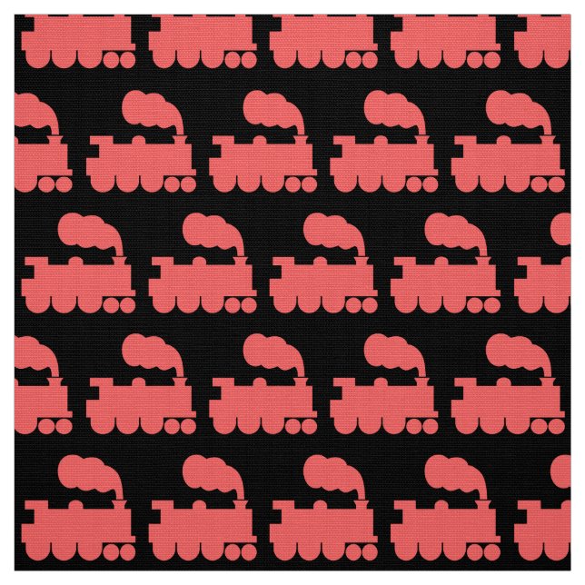 Steam Train Pattern - Tropical Pink on Black Fabric (Swatch)