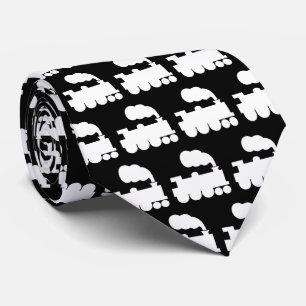 Steam Train Pattern - White on Black Tie