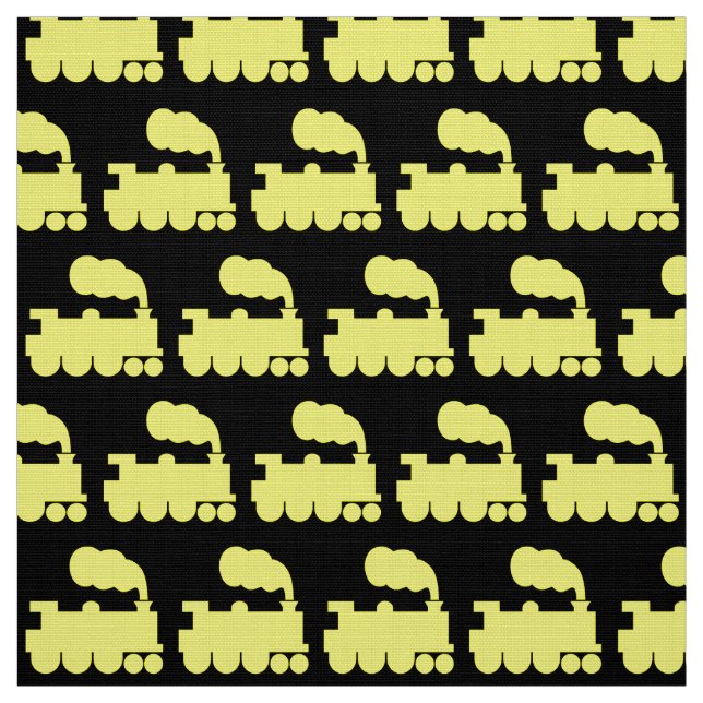 Steam Train Pattern - Yellow on Black Fabric (Swatch)