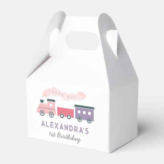 Steam Train Pink Girl Birthday Thank You Favour Bo Box (Front Side)
