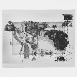 Steam Train Ride - Vintage Trains   Fleece Blanket
