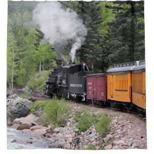 Steam train & river, Colorado Shower Curtain