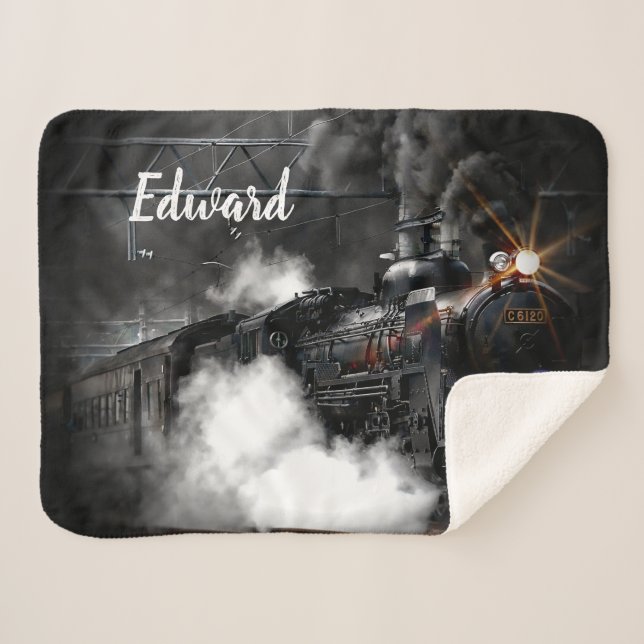 Steam Train Sherpa Blanket (Front (Horizontal))
