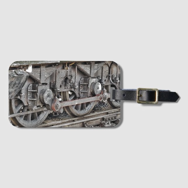 STEAM TRAIN WHEELS   LUGGAGE TAG (Front Horizontal)