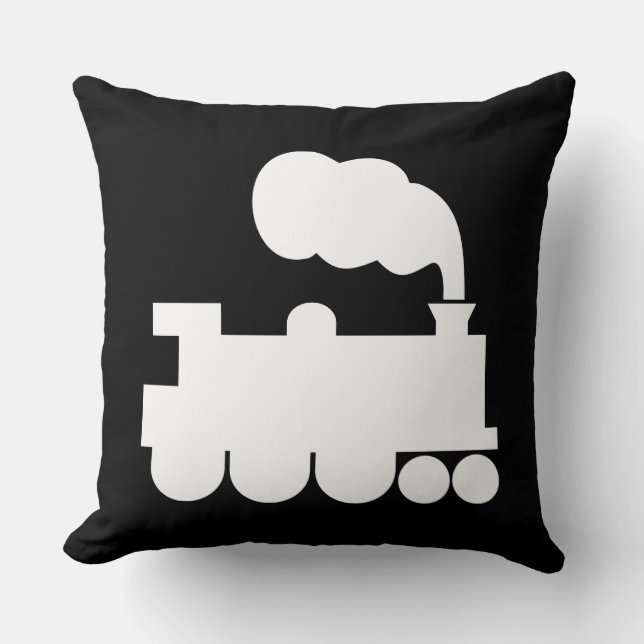 Steam Train  - White on Black Cushion (Front)