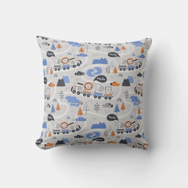 Steam Train with Animals on Tracks Baby Cushion (Front)
