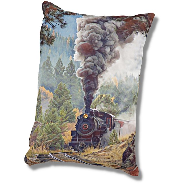 Steam Train With Smoke Railroad Engine Locomotive Decorative Cushion (Creator Uploaded)