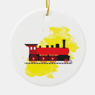 Steam Train with Watercolor Background Design Ceramic Tree Decoration