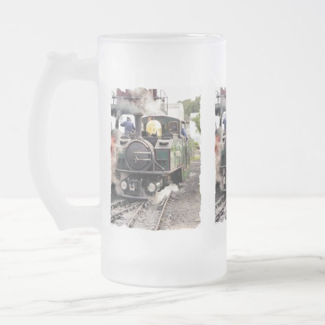 STEAM TRAINS FROSTED GLASS BEER MUG (Left)