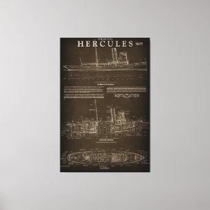 Steam Tugboat HERCULES Blueprint 1907 Canvas Print