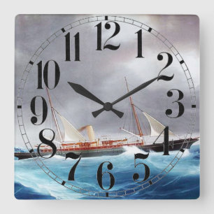 Steam Yacht Margarita 1900's Square Wall Clock