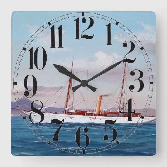 Steam Yacht SY Vanduara 1906 Square Wall Clock (Front)