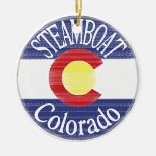 Steamboat Colorado circle flag Ceramic Tree Decoration