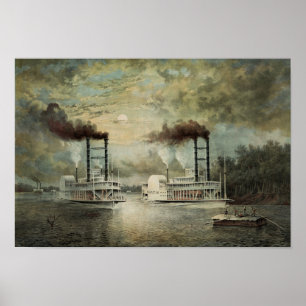 Steamboat Race On The Mississippi Poster