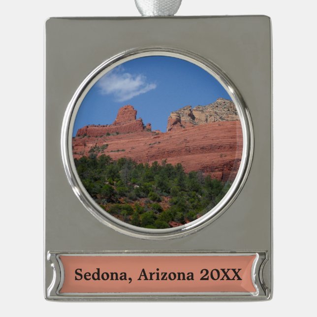 Steamboat Rock in Sedona Arizona Photography Silver Plated Banner Ornament (Front)