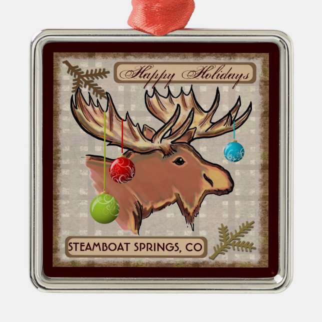 Steamboat Springs Colorado artistic moose ornament (Front)