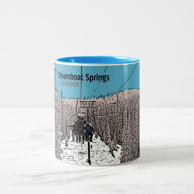 Steamboat Springs Colorado day on lift coffee mug (Center)
